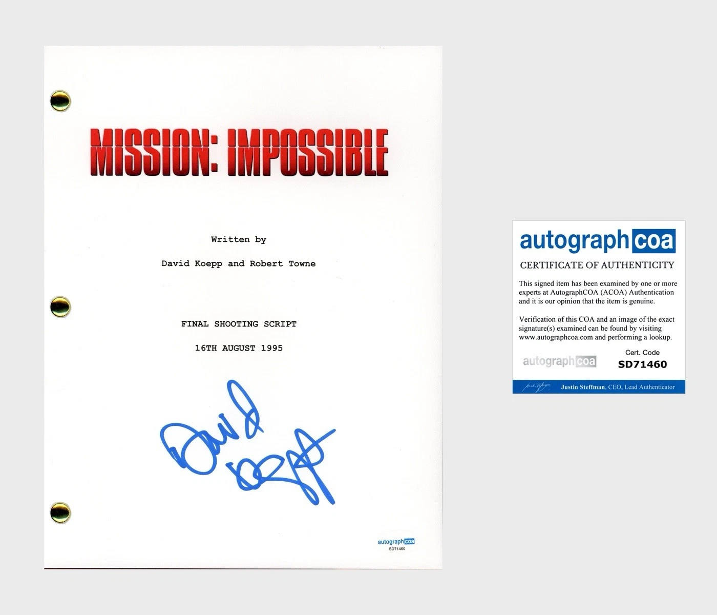 David Koepp ‘Mission Impossible’ Writer Signed Full Movie Script Screenplay ACOA