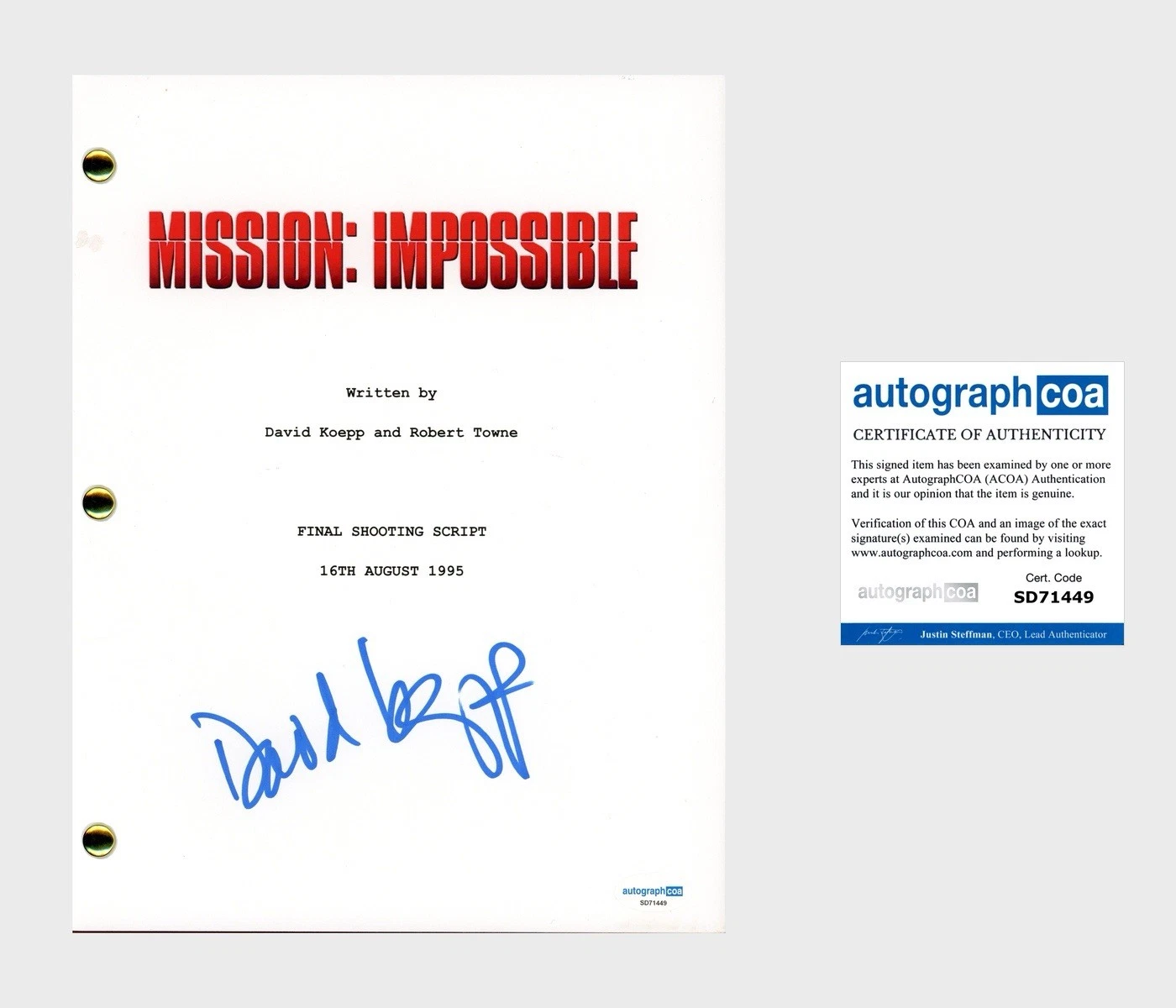 David Koepp ‘Mission Impossible’ Writer Signed Full Movie Script Screenplay ACOA