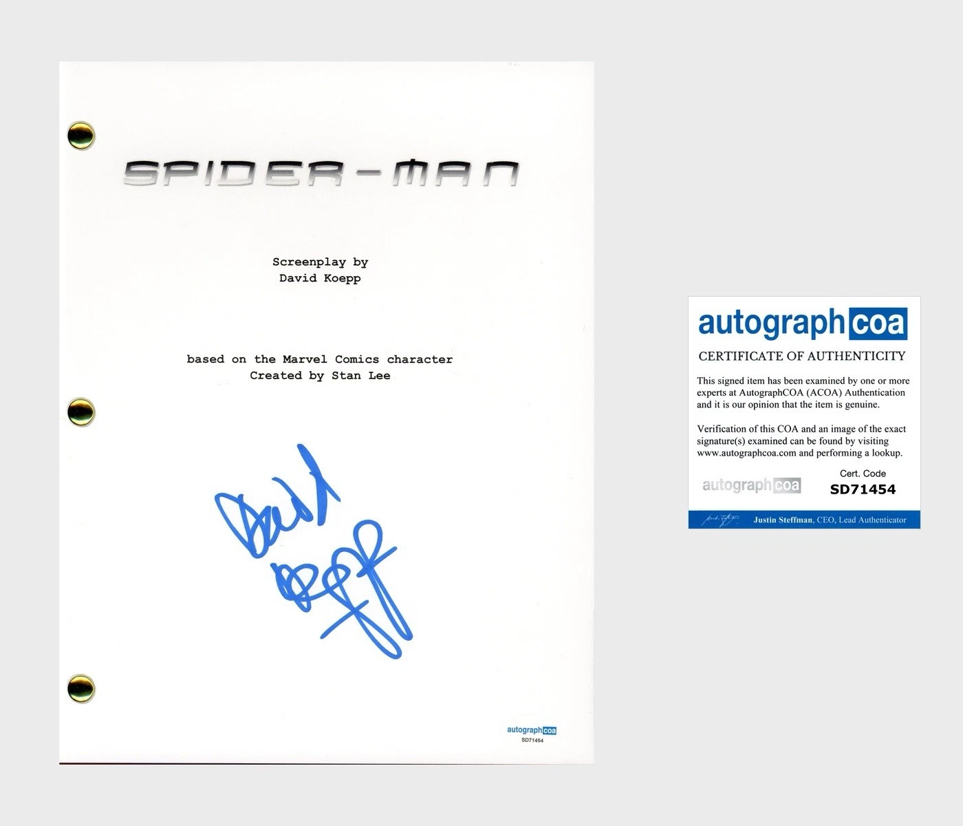 David Koepp ‘Spider-Man’ Writer Signed Full Movie Script Screenplay ACOA