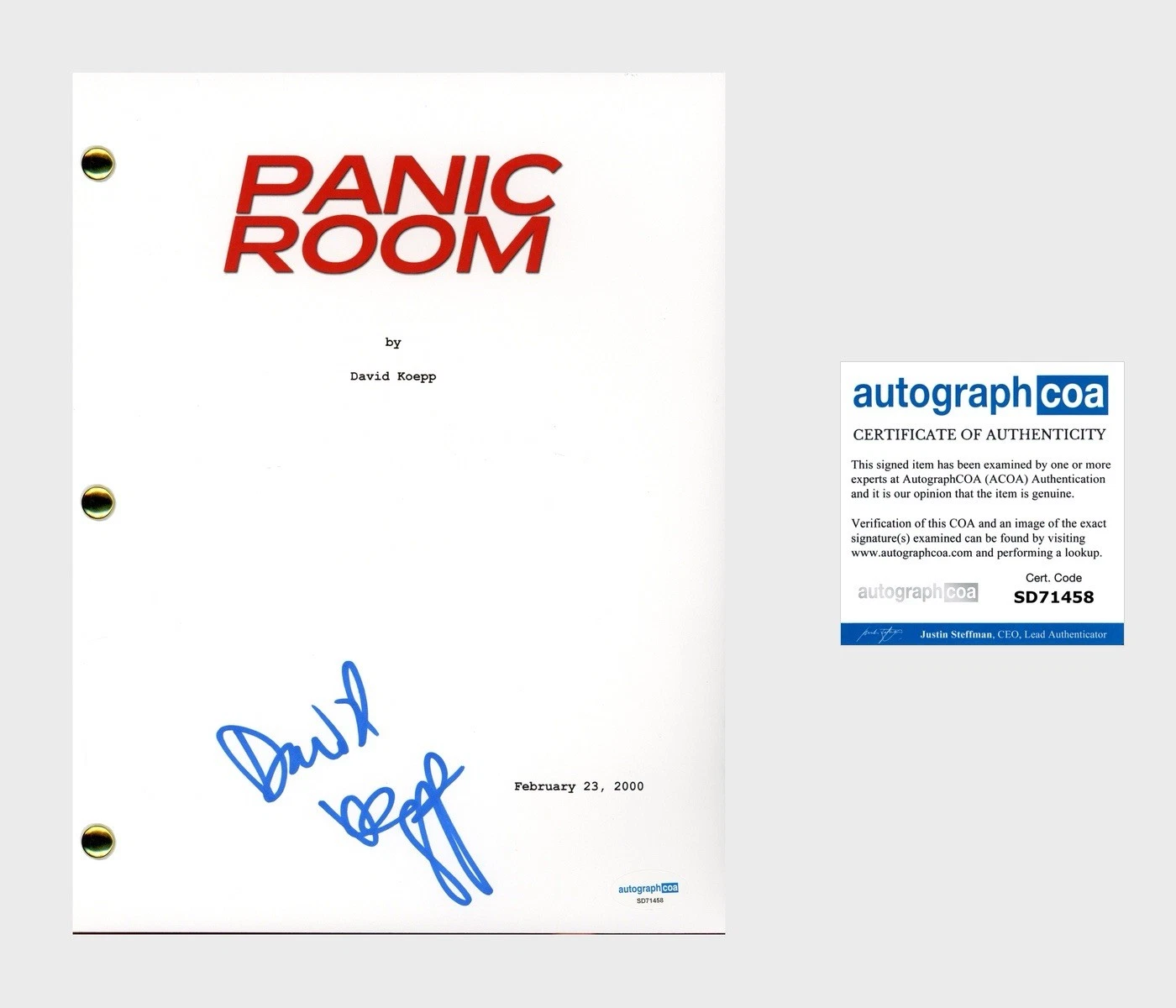 David Koepp ‘Panic Room’ Writer Signed Full Movie Script Screenplay ACOA