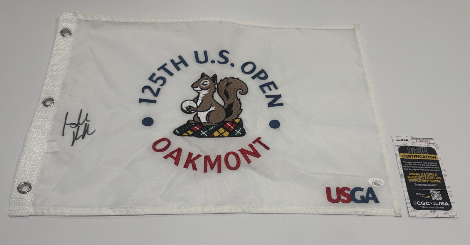 BROOKS KOEPKA SIGNED 2025 US OPEN PIN FLAG OAKMONT 2 TIME CHAMPION JSA COA