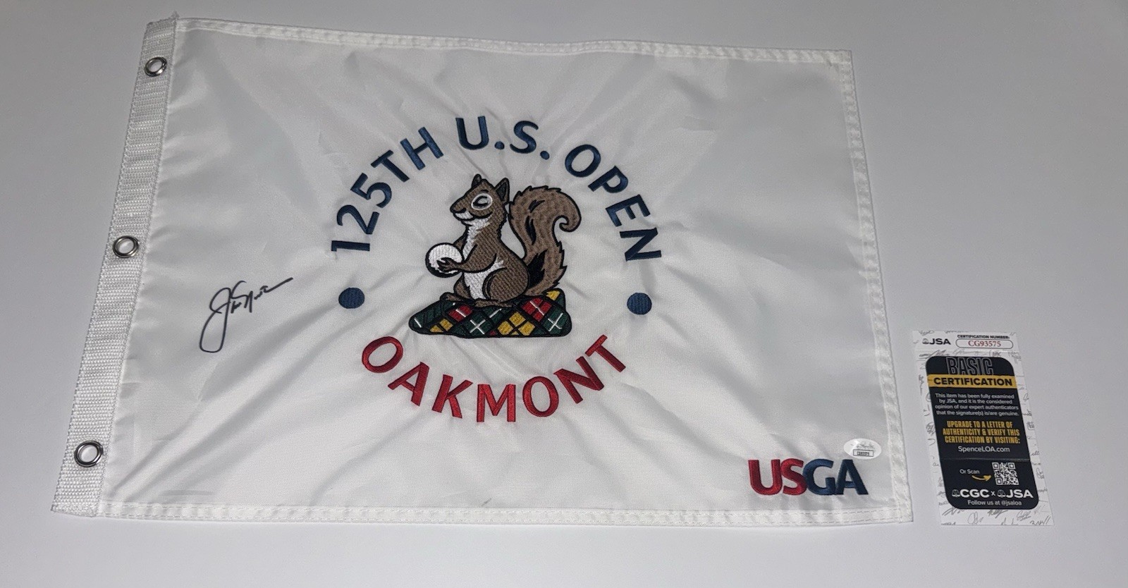 JACK NICKLAUS SIGNED 2025 US OPEN PIN FLAG OAKMONT 1962 CHAMPION PROOF JSA COA