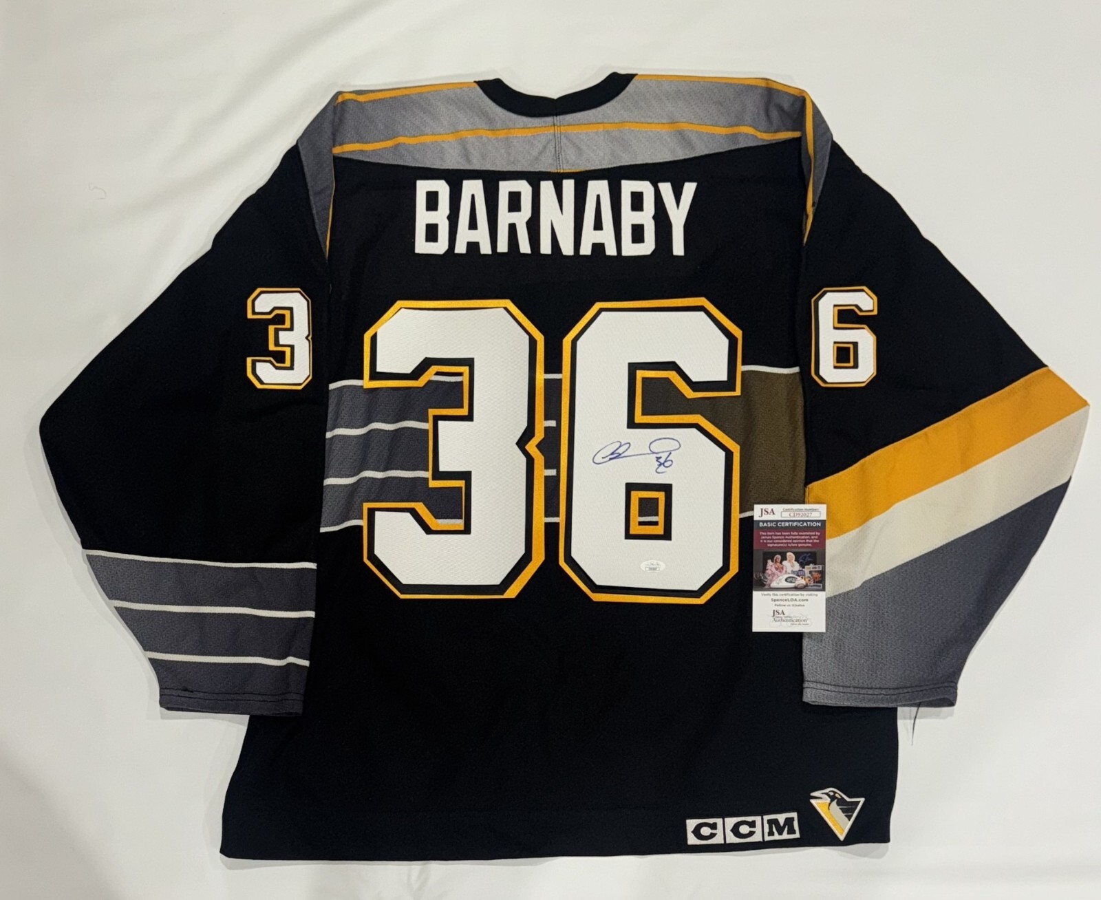 MATTHEW BARNABY SIGNED CCM PITTSBURGH PENGUINS ROBO PENS JERSEY JSA COA