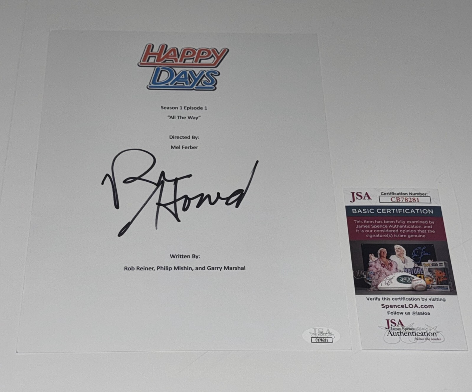 RON HOWARD SIGNED HAPPY DAYS ALL THE WAY PILOT TRANSCRIPT JSA COA