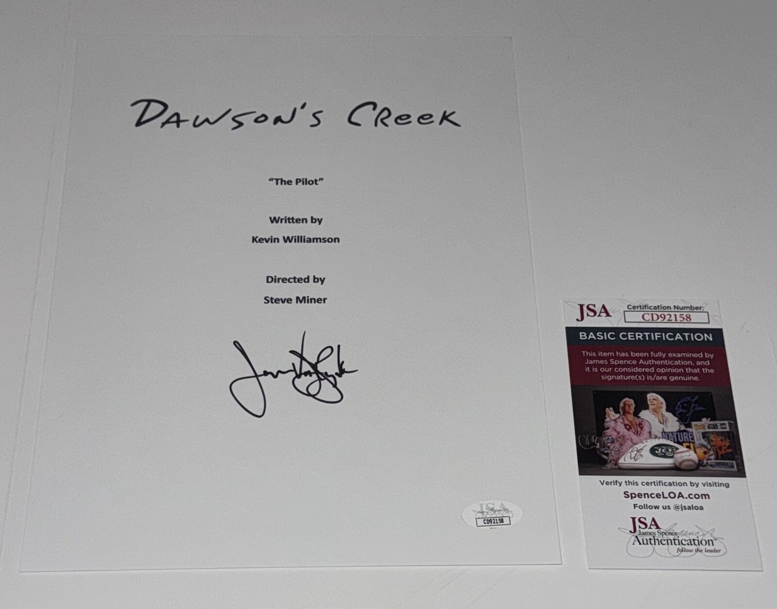 JAMES VAN DER BEEK SIGNED DAWSON'S CREEK PILOT EPISODE SCRIPT JSA COA