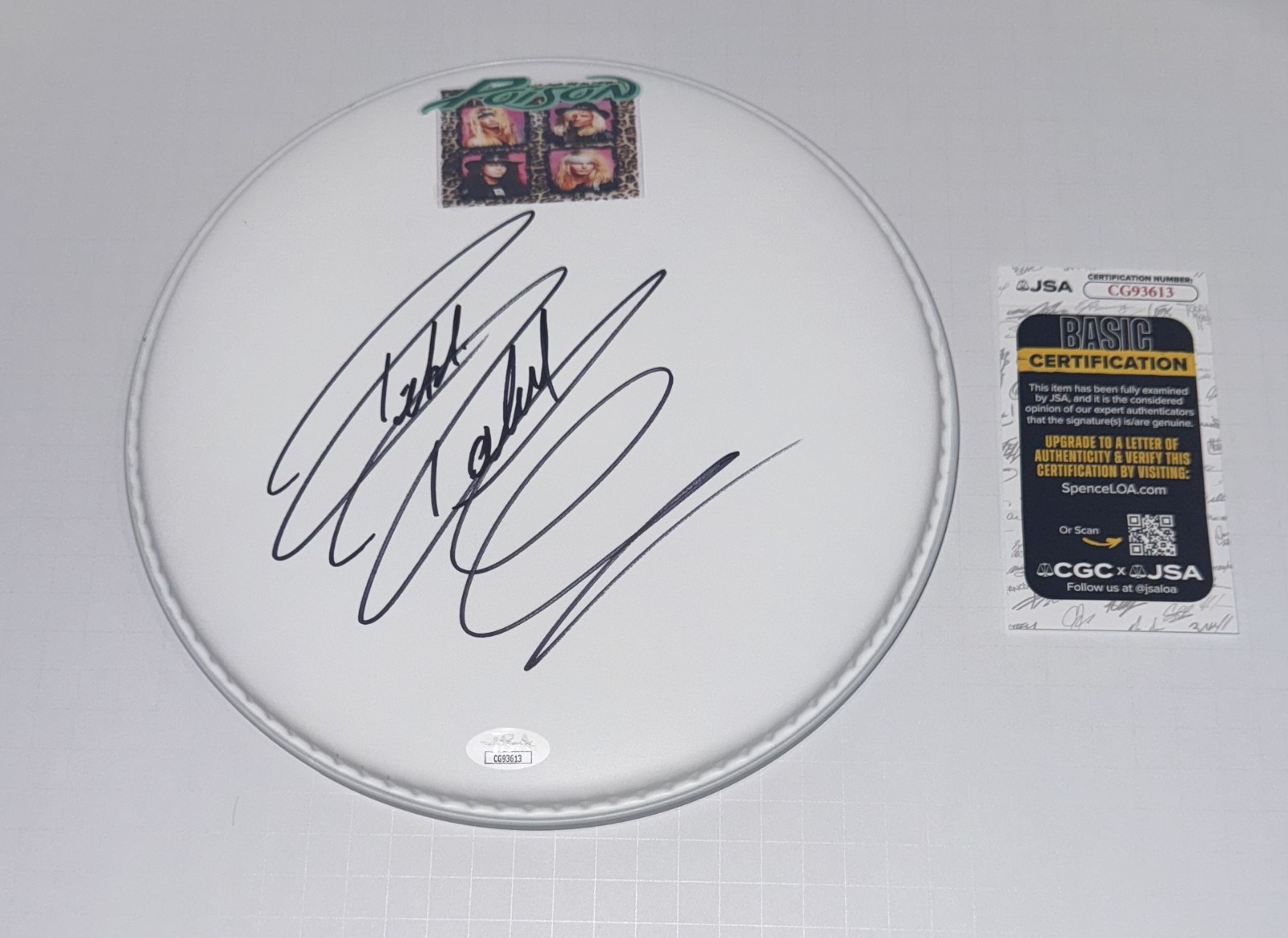 RIKKI ROCKETT SIGNED 10 INCH EVANS DRUMHEAD POISON LEGEND JSA COA
