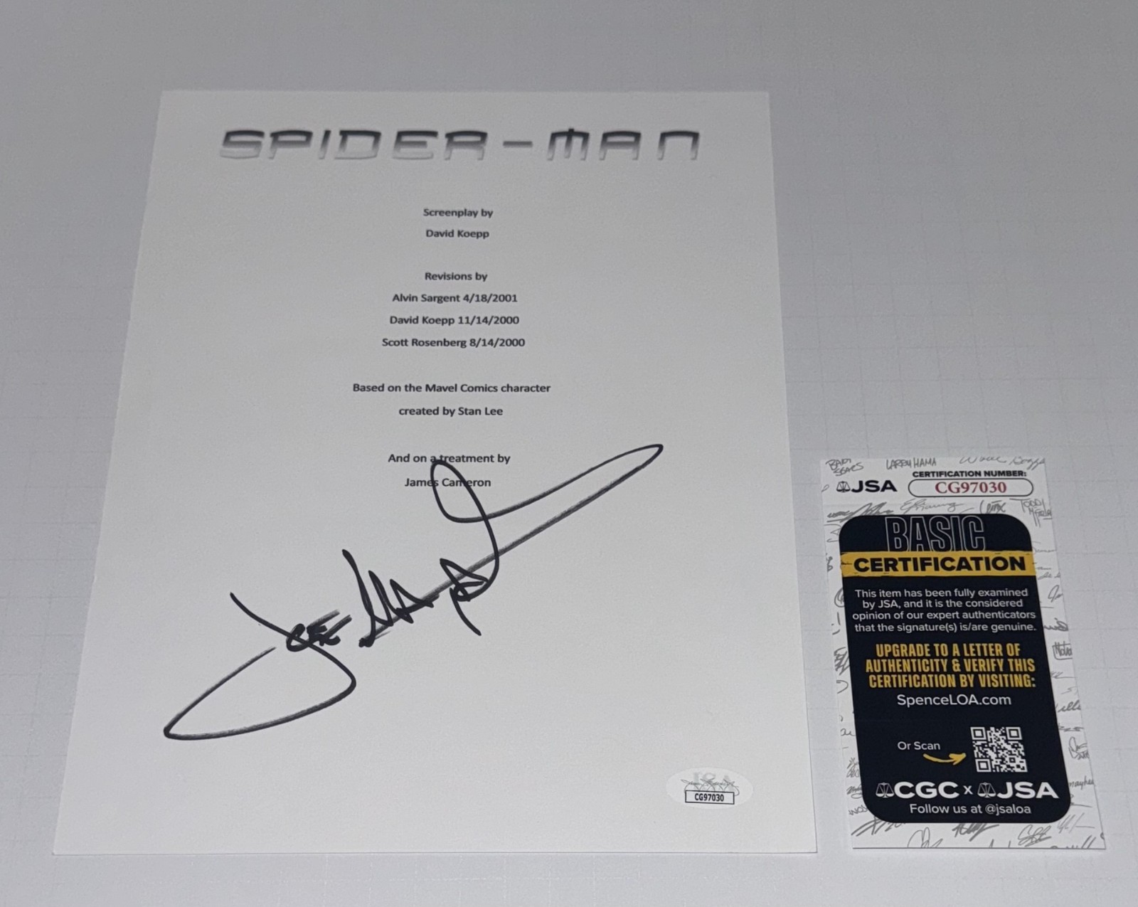 JOE MANGANIELLO SIGNED SPIDER-MAN FULL MOVIE SCRIPT JSA COA