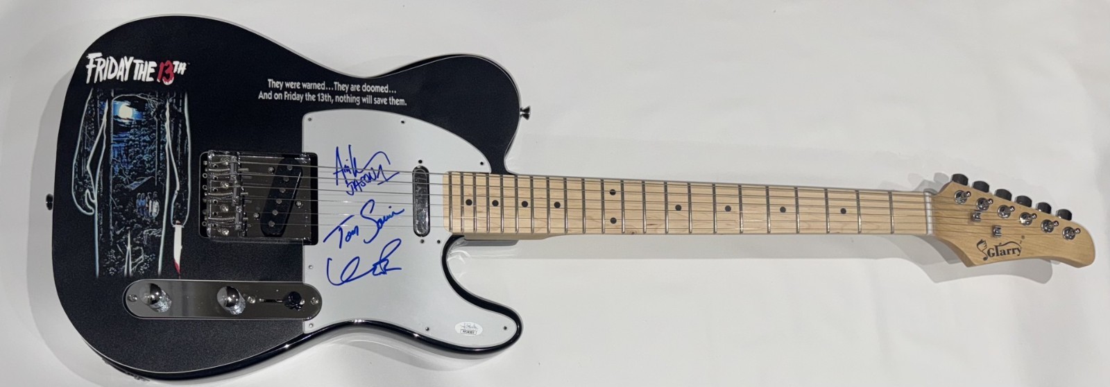 FRIDAY THE 13TH CAST SIGNED GUITAR ARI LEHMAN TOM SAVINI KEVIN BACON JSA COA