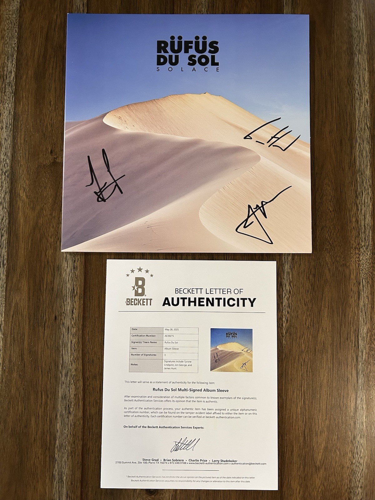 ‘Rufus Du Sol’ Band Signed Vinyl Album ‘Solace’ Tyrone, James & Jon Beckett LOA