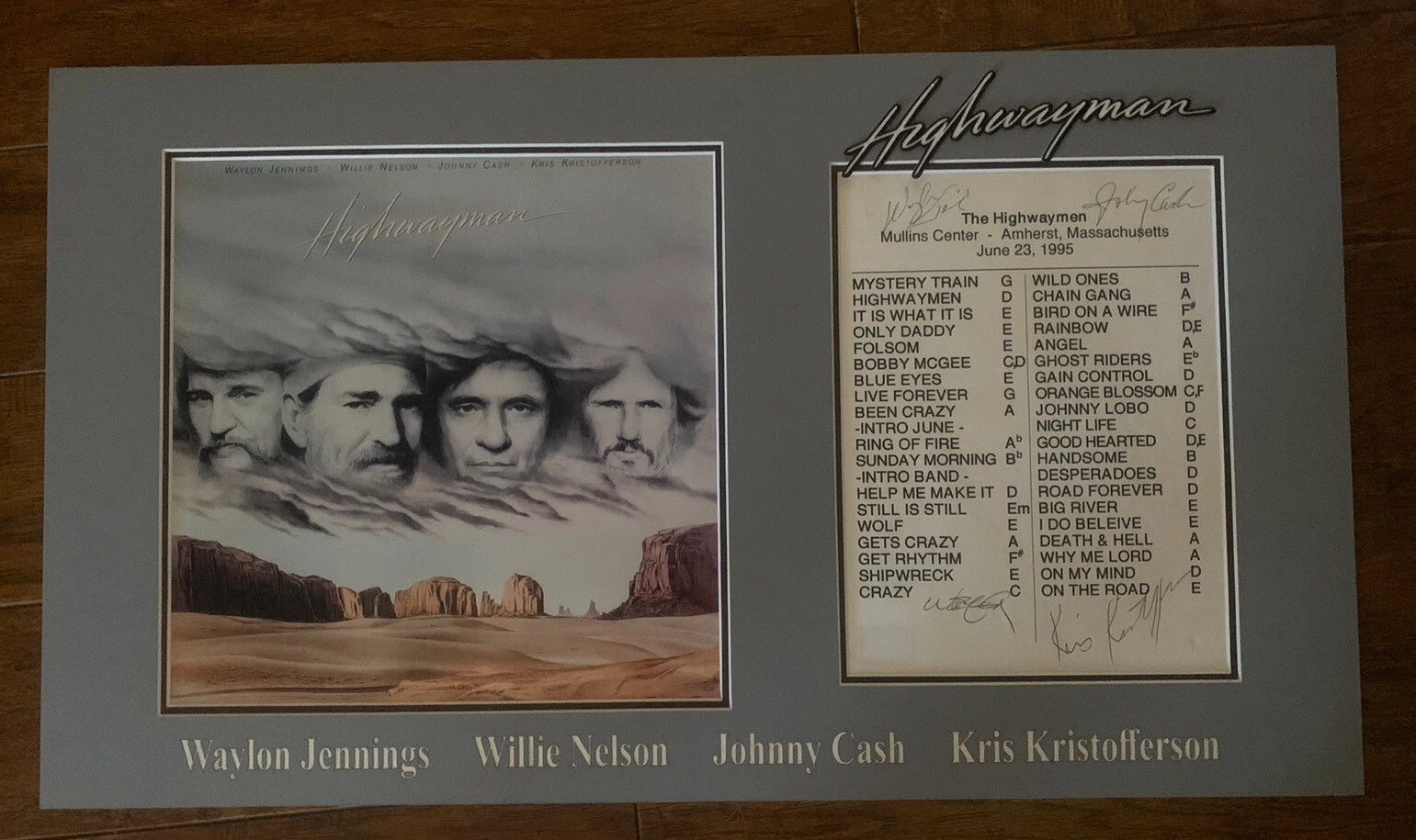 The Highwaymen Signed Matted Set List W/ 12x12 Photo BAS Certified Cash Jennings