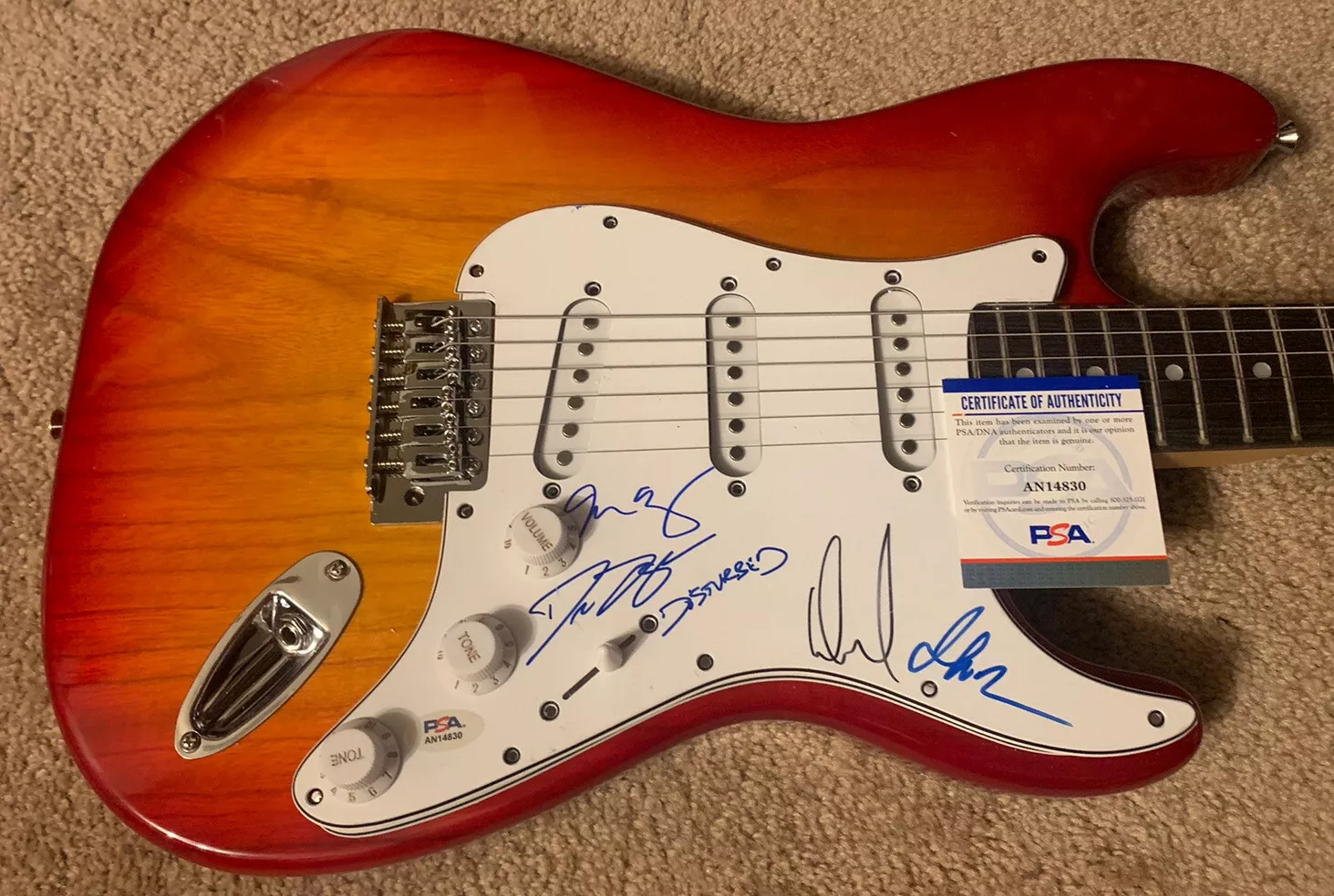 Disturbed All 4 Band Group Signed Autographed Electric Guitar PSA Certified