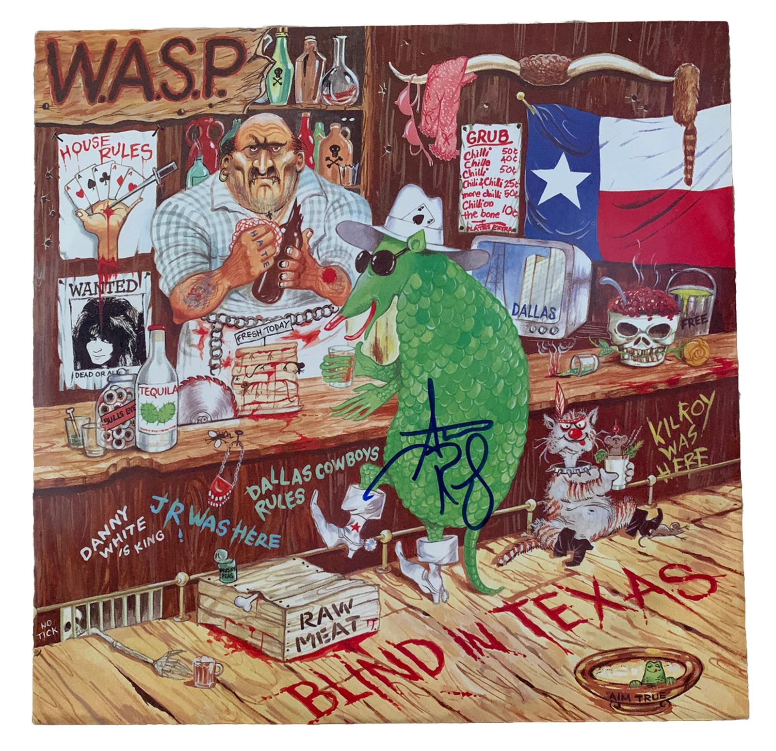 W.A.S.P.  Steve Riley Autographed Signed Blind In Texas LP  Beckett Guaranteed