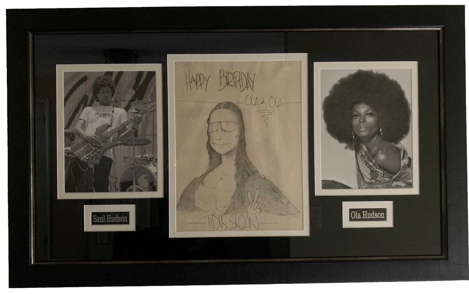 Slash Guns & Roses Hand Drawn Sketch to His Mom Signed Saul Hudson 1981 Framed