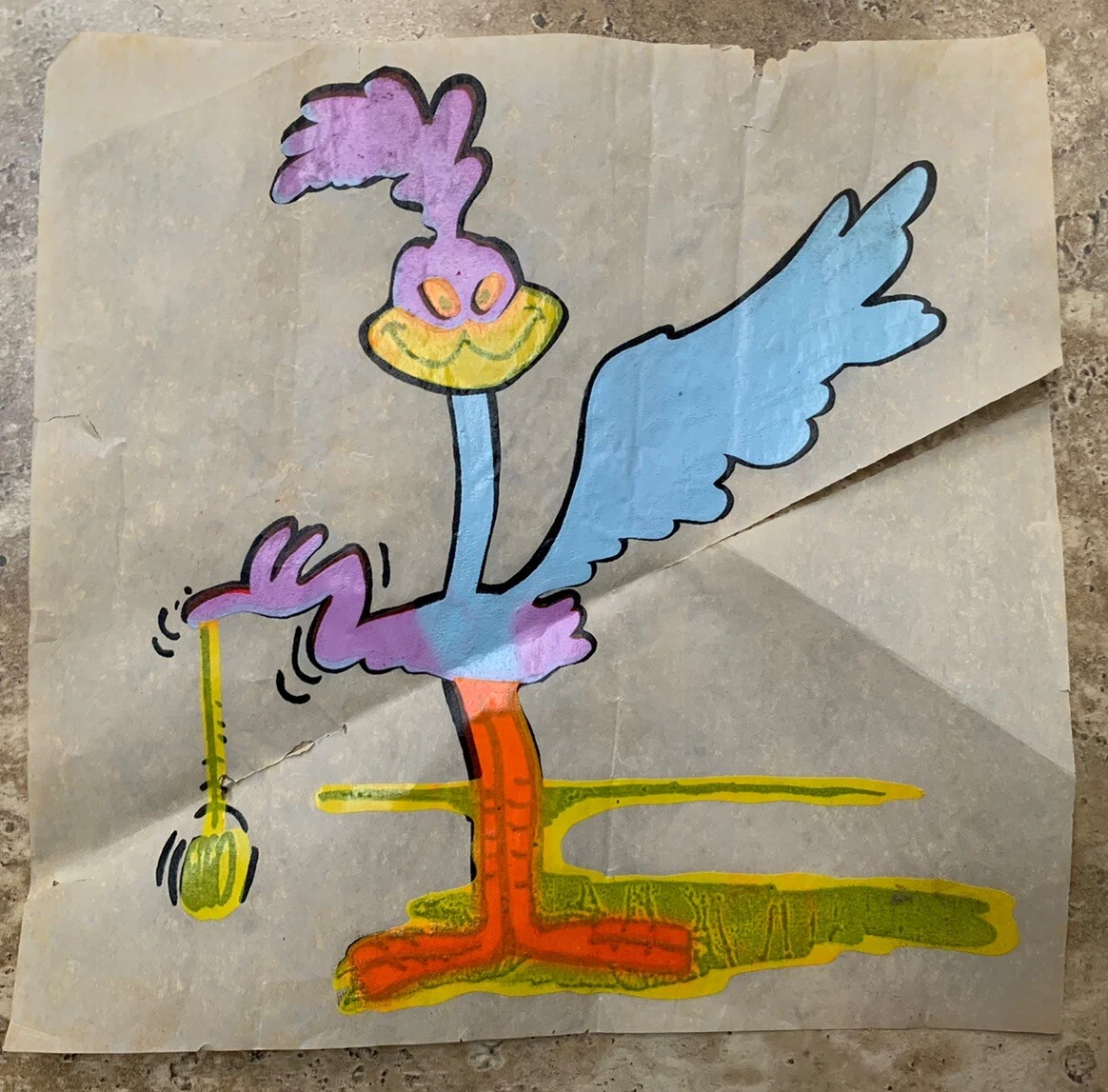 ROAD RUNNER CARTOON VINTAGE 1970’S IRON ON T SHIRT TRANSFER 12″ X 12″ COLLECTIBLE MEMORABILIA