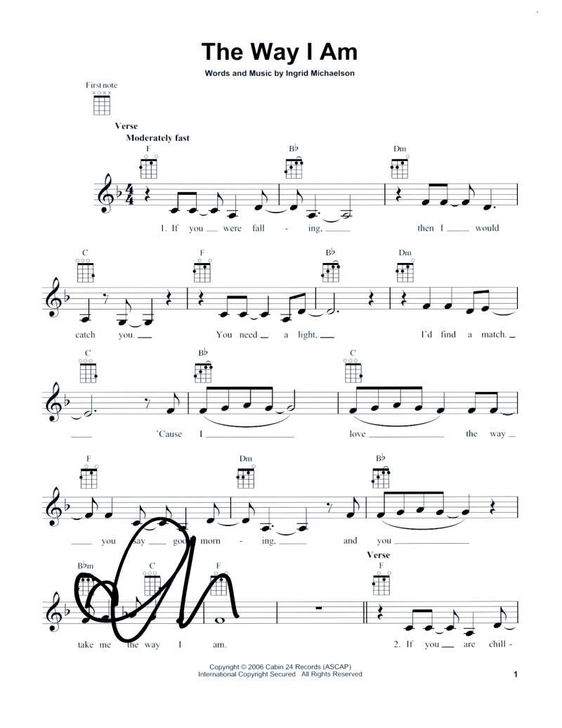 Ingrid Michaelson Signed Autograph The Way I Am Sheet Music - Girls and Boys
