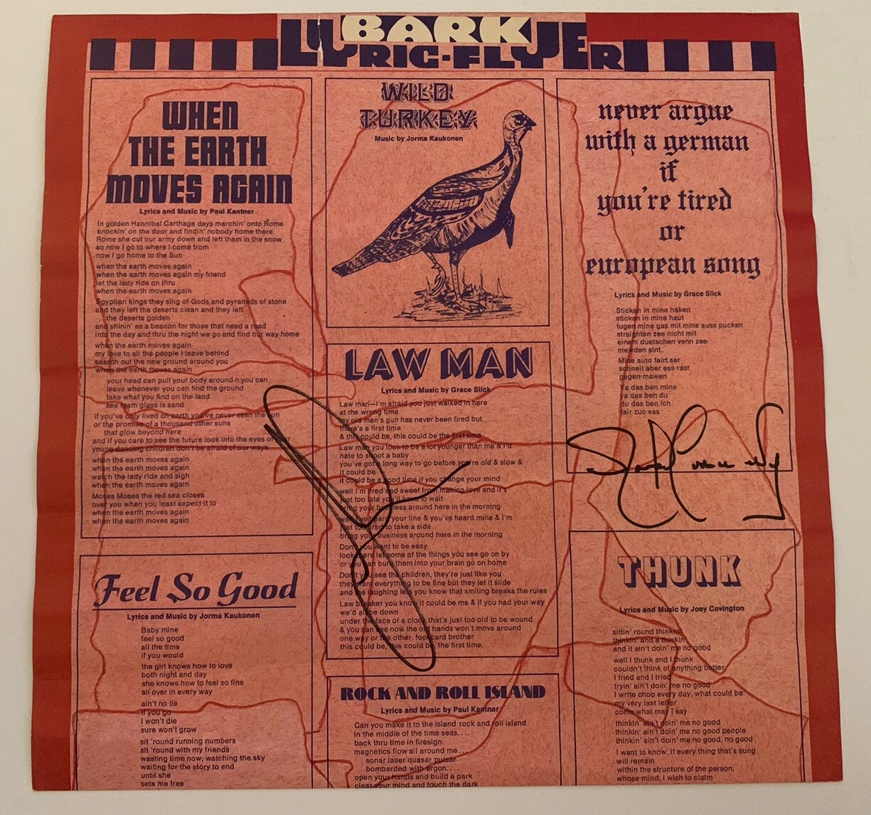 Jefferson Airplane Jorma & Jack Signed Autographed LP Album Insert Guaranteed