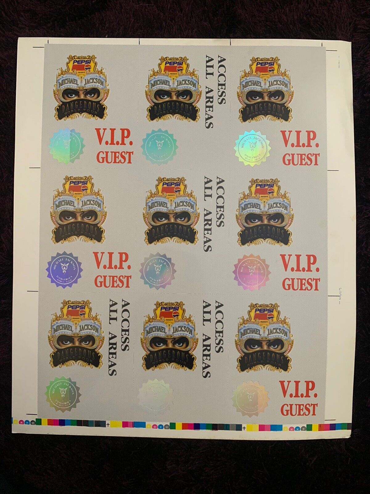 Michael Jackson 6 UNCUT  Backstage Laminates 1992 Dangerous Pepsi Concert Tour