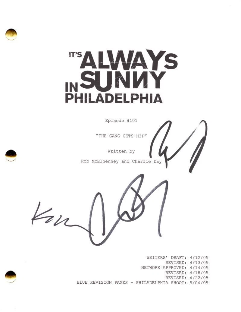 It's Always Sunny Philadelphia Cast Signed Autograph  Rob Kaitlin Charlie Script