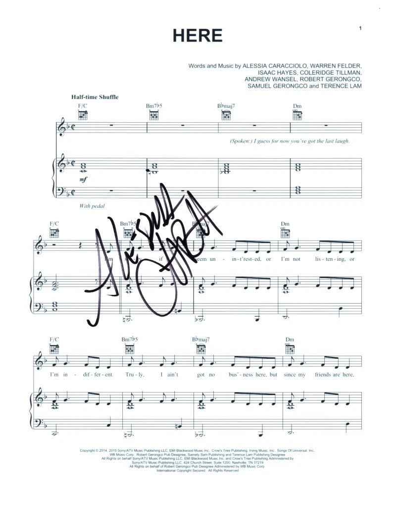 Alessia Cara Signed Autograph Here Sheet Music - Debut Single from Know-It-All
