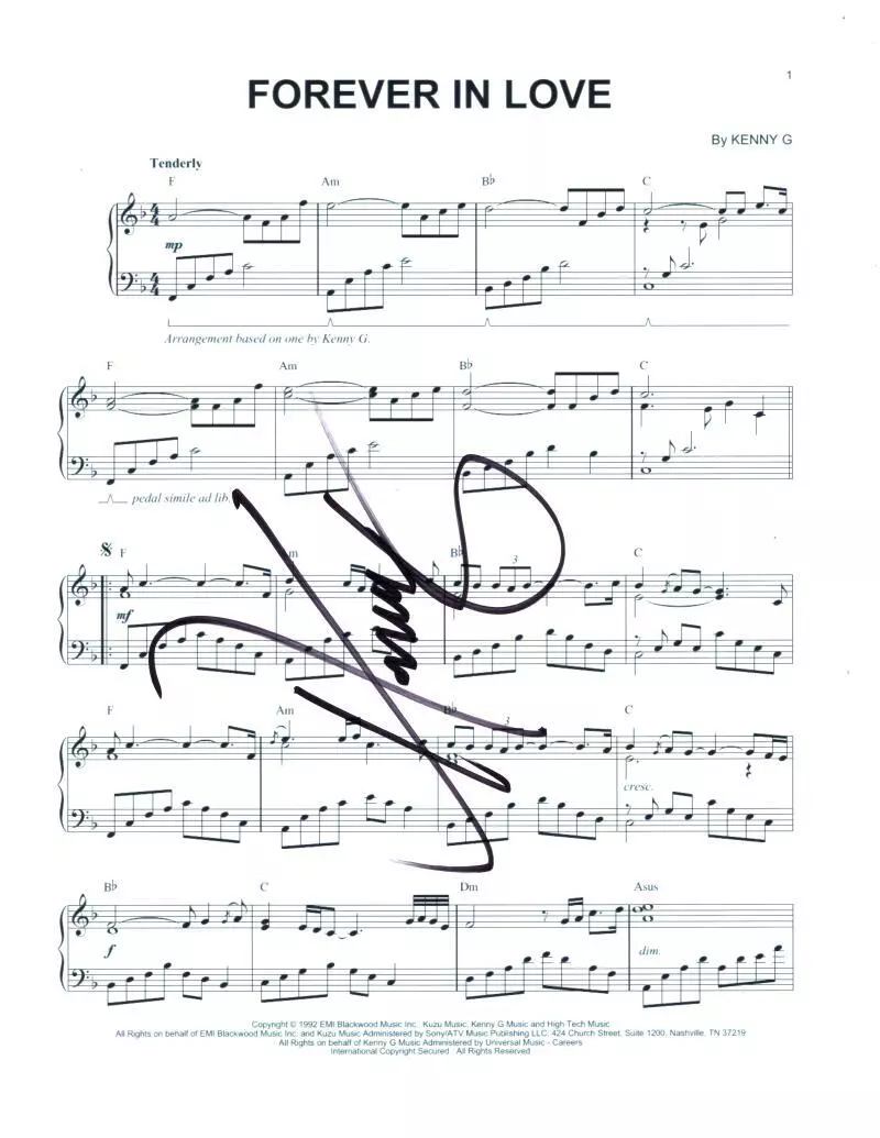 Kenny G Gorelick Signed Autograph Forever in Love Sheet Music - Breathless