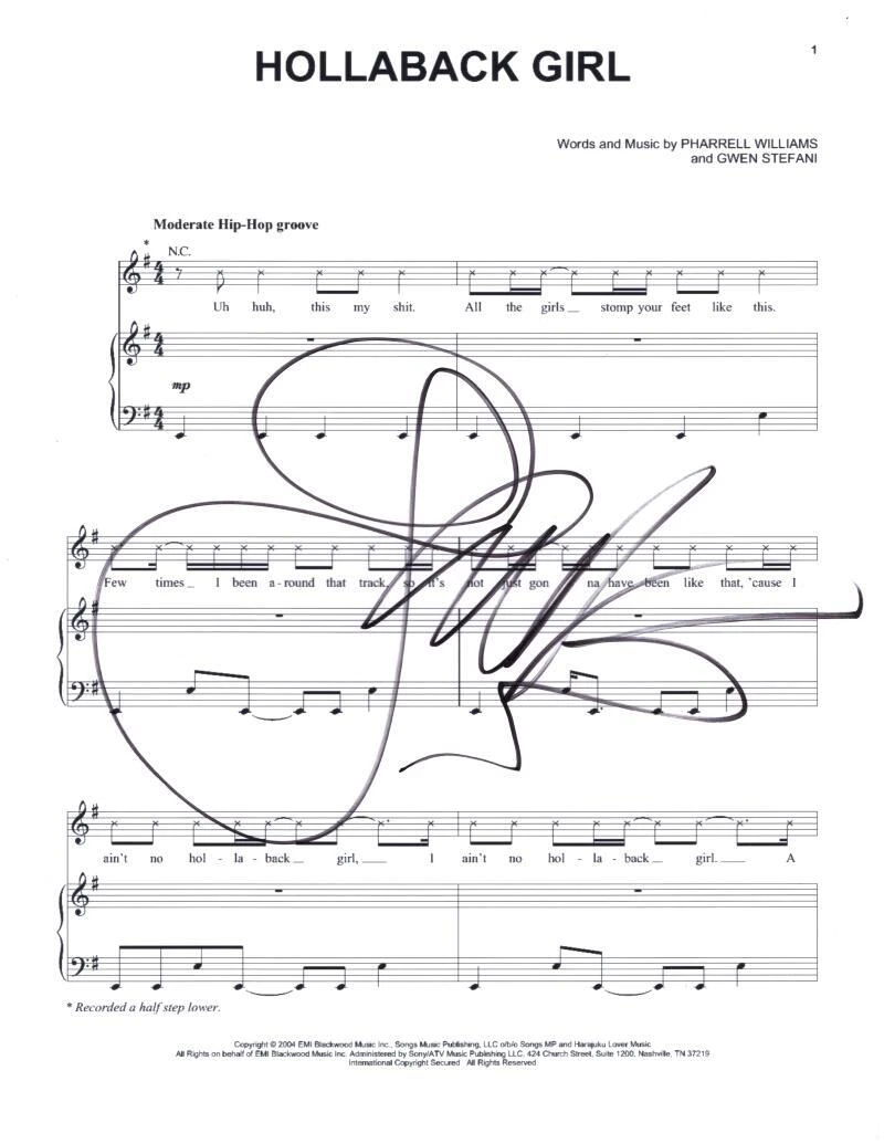 Gwen Stefani No Doubt Signed Autograph Hollaback Girl Sheet Music - Sweet Escape