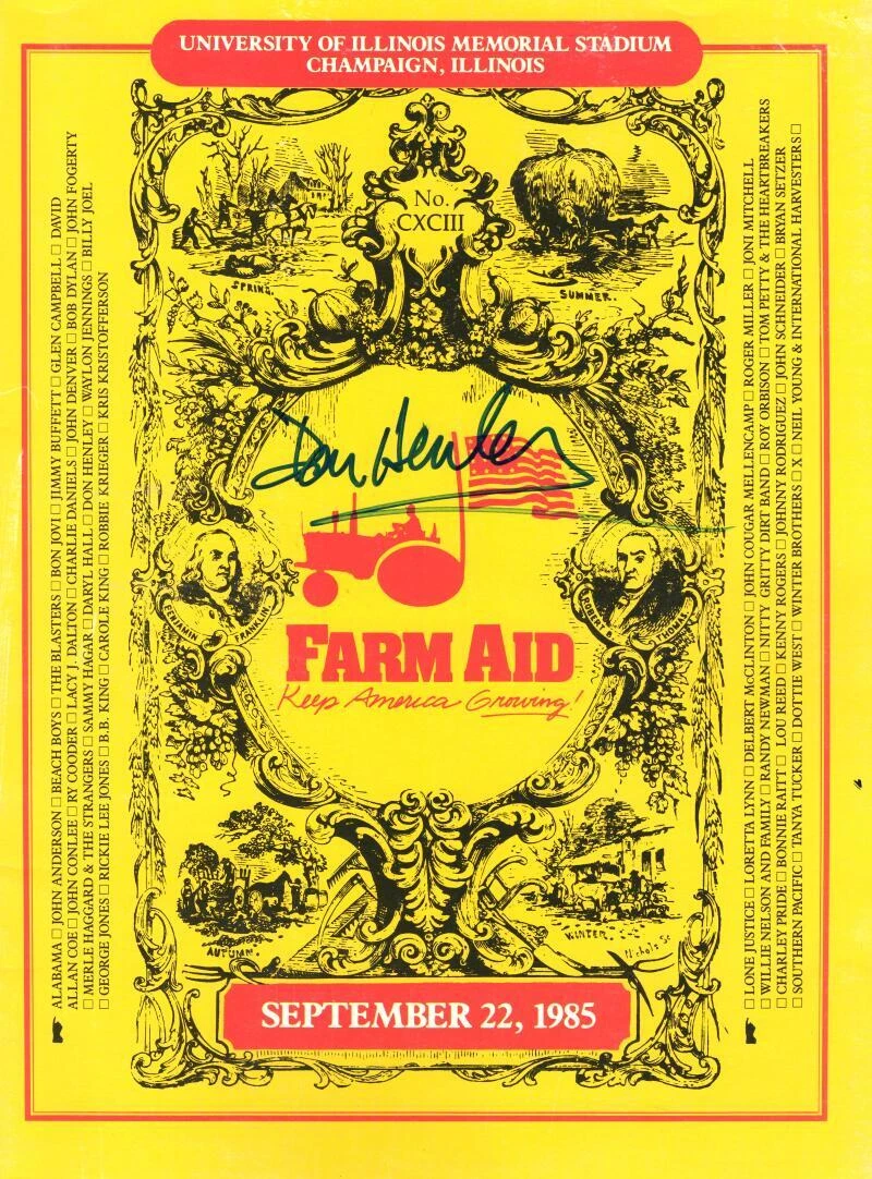 Don Henley Eagles Signed Autograph 8.5x11.5 1985 Farm Aid Program Cover JSA COA
