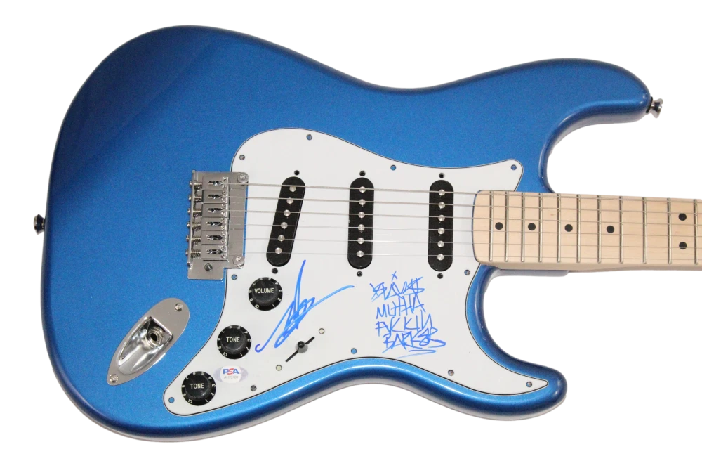 Travis Barker & Mark Hoppus Signed Autograph Guitar - Blink-182 w/ PSA COA