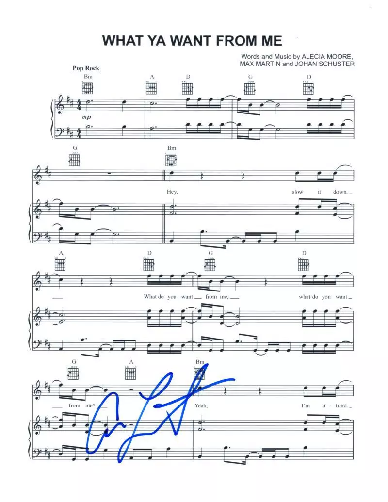 Adam Lambert Signed Autograph Whataya Want from Me Sheet Music - Queen