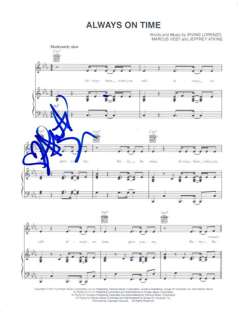 Ashanti Douglas Signed Autograph Always On Time Sheet Music - #1 Hit w/ Ja Rule