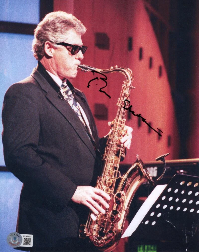 President Bill Clinton Signed Autograph 8x10 Photo Playing Saxophone Beckett COA
