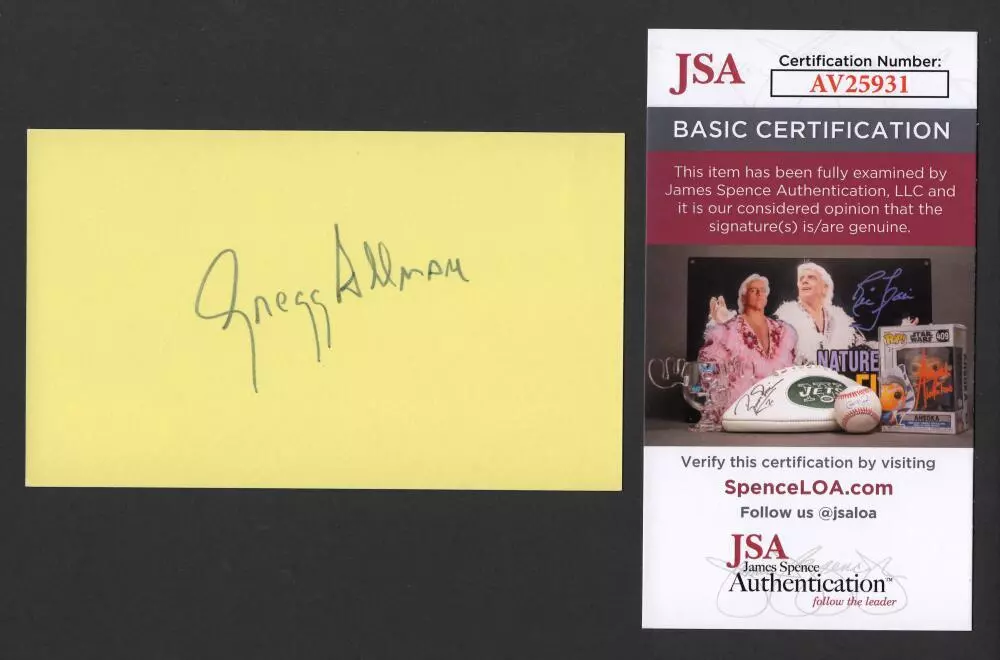 Gregg Allman Brothers Band Signed Autograph 3x5 Index Card w/ JSA COA
