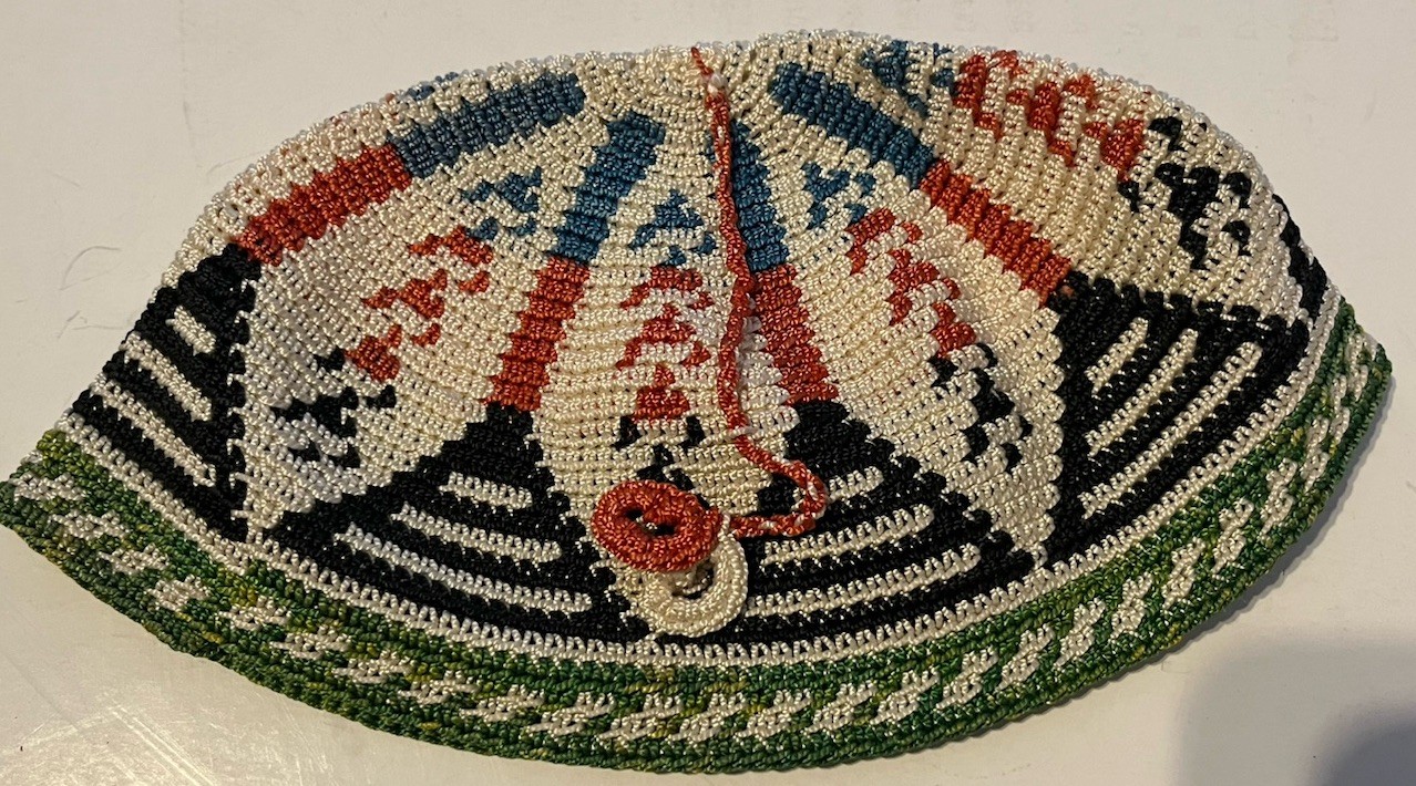 Vintage SYRIA LEBANON KURDISH TRIBAL HAND ADULT KNITTED HAT / SKULL CAP B11