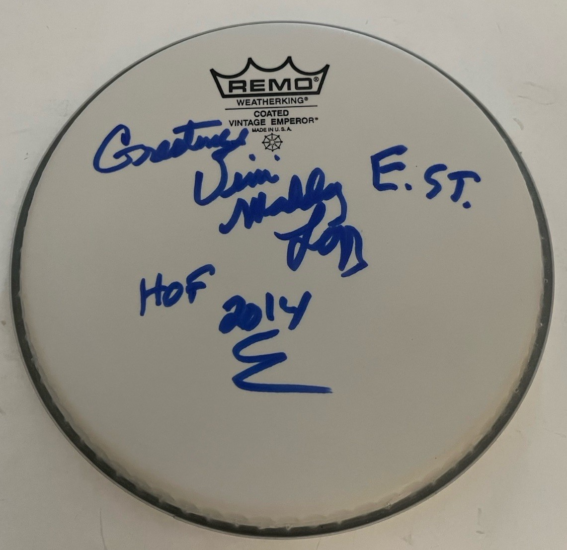 VINI LOPEZ E-STREET BAND AUTOGRAPHED SIGNED 8″ DRUMHEAD BECKETT GUARANTEED COLLECTIBLE MEMORABILIA