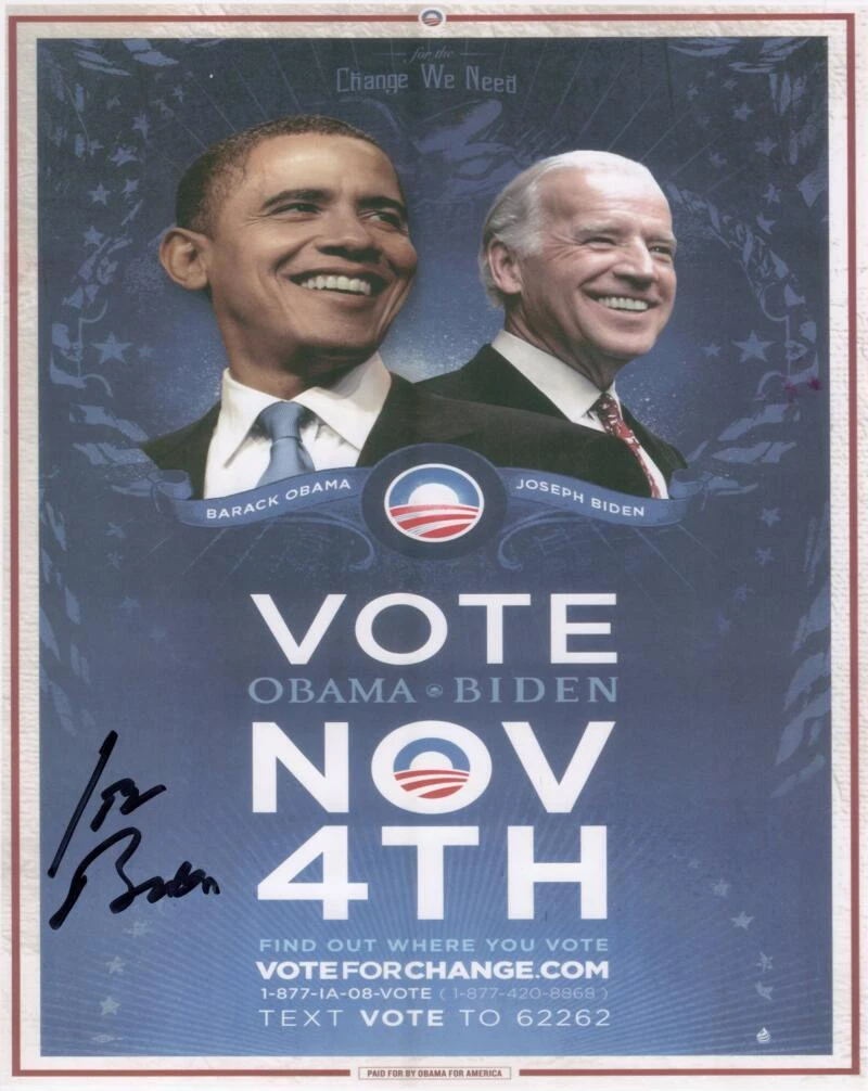 President Joe Biden Signed Autograph 8x10 2008 Obama Poster Photo w/ ACOA COA