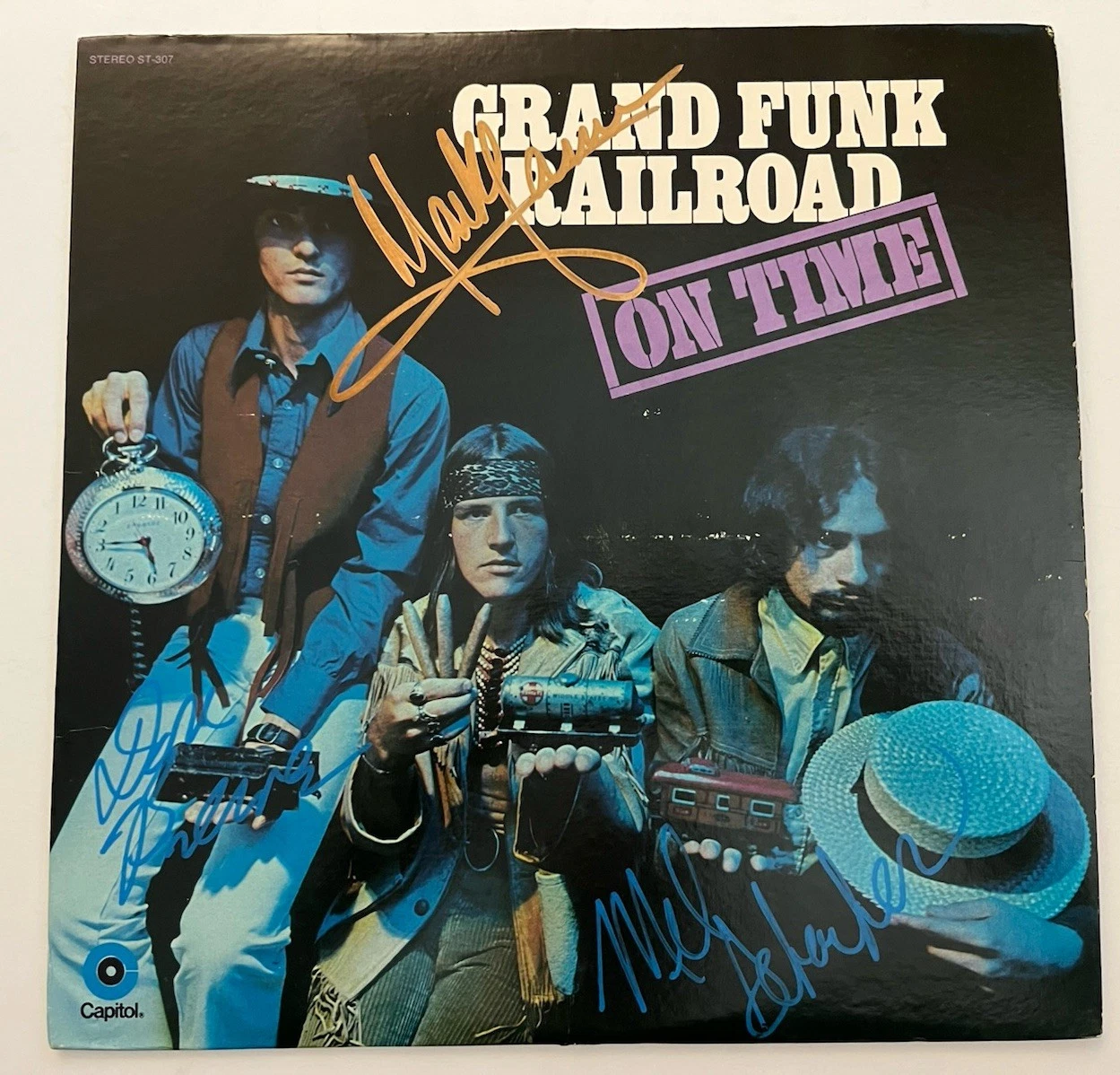 Grand Funk Mark Mel & Don Autographed Signed On Time Album LP Beckett Guaranteed