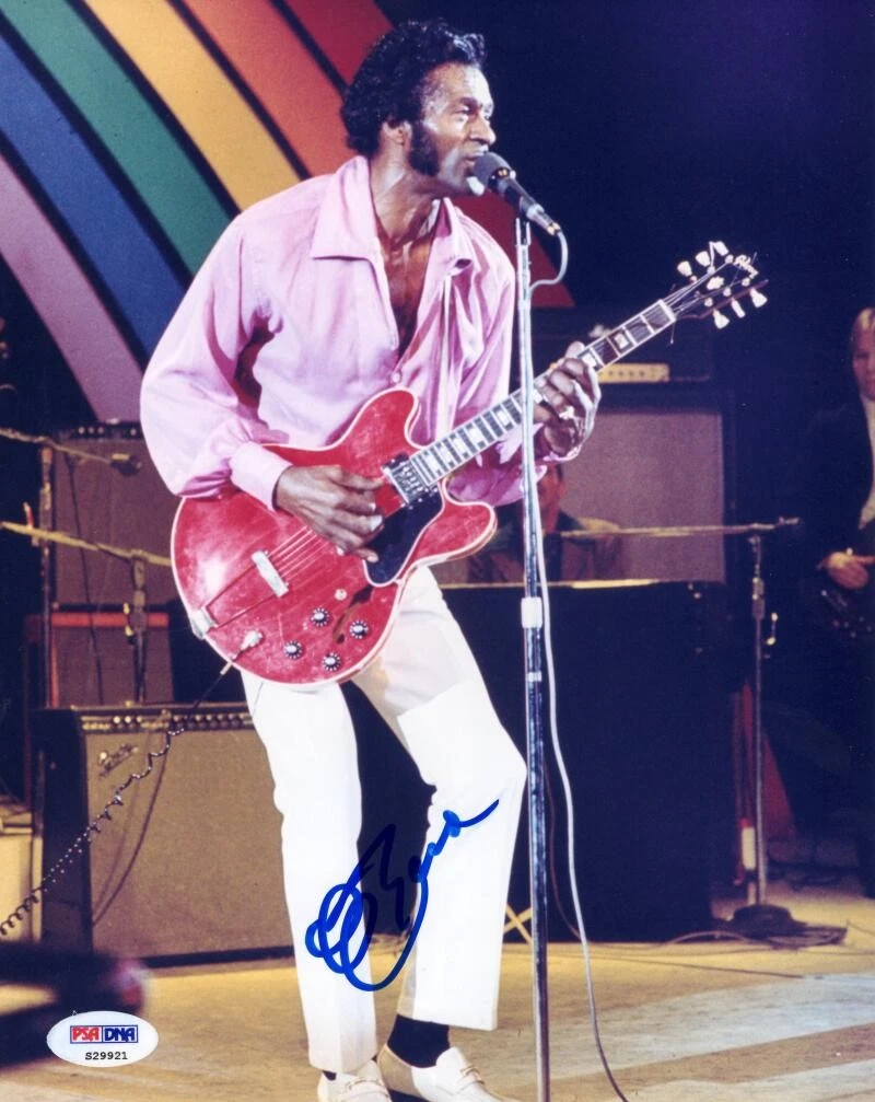 Chuck Berry Signed Autograph 8x10 Photo - Iconic Rock Pioneer on Stage PSA COA