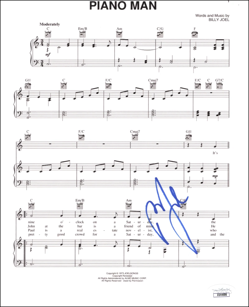 Billy Joel Signed Autograph Piano Man Sheet Music - Legendary Songwriter JSA COA