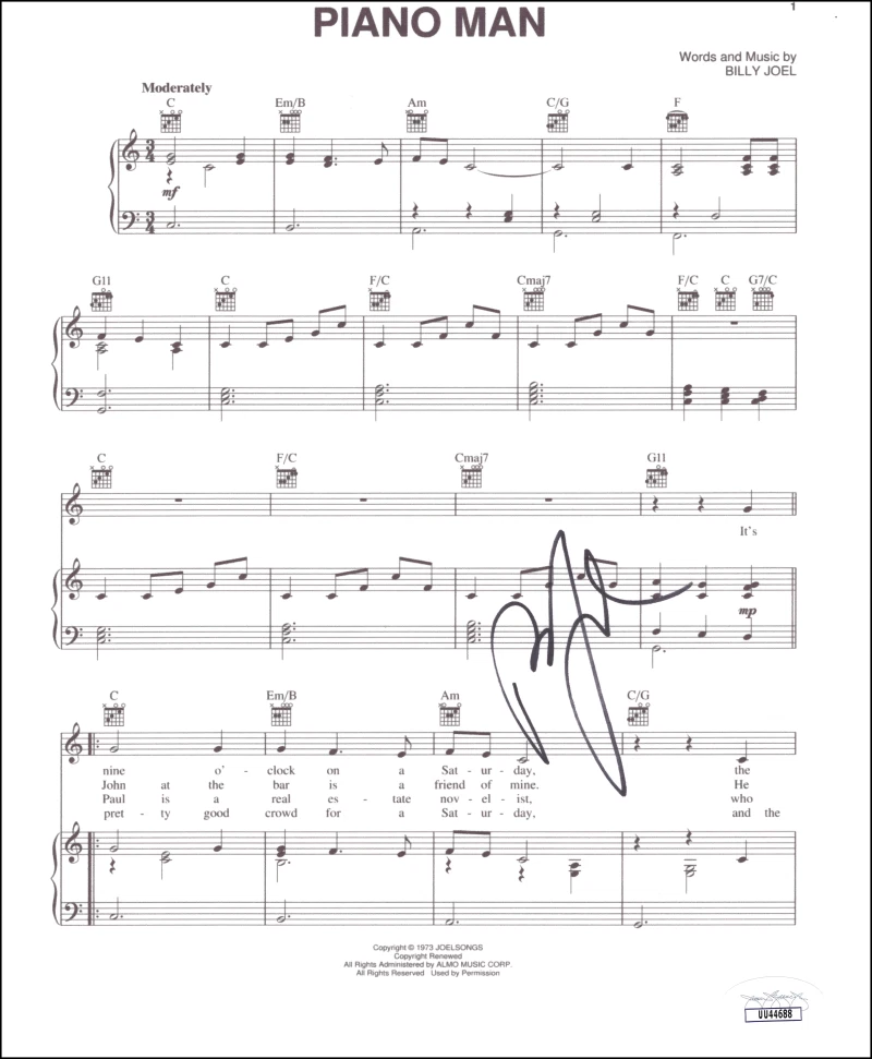 Billy Joel Signed Autograph Piano Man Sheet Music - Legendary Singer w/ JSA COA