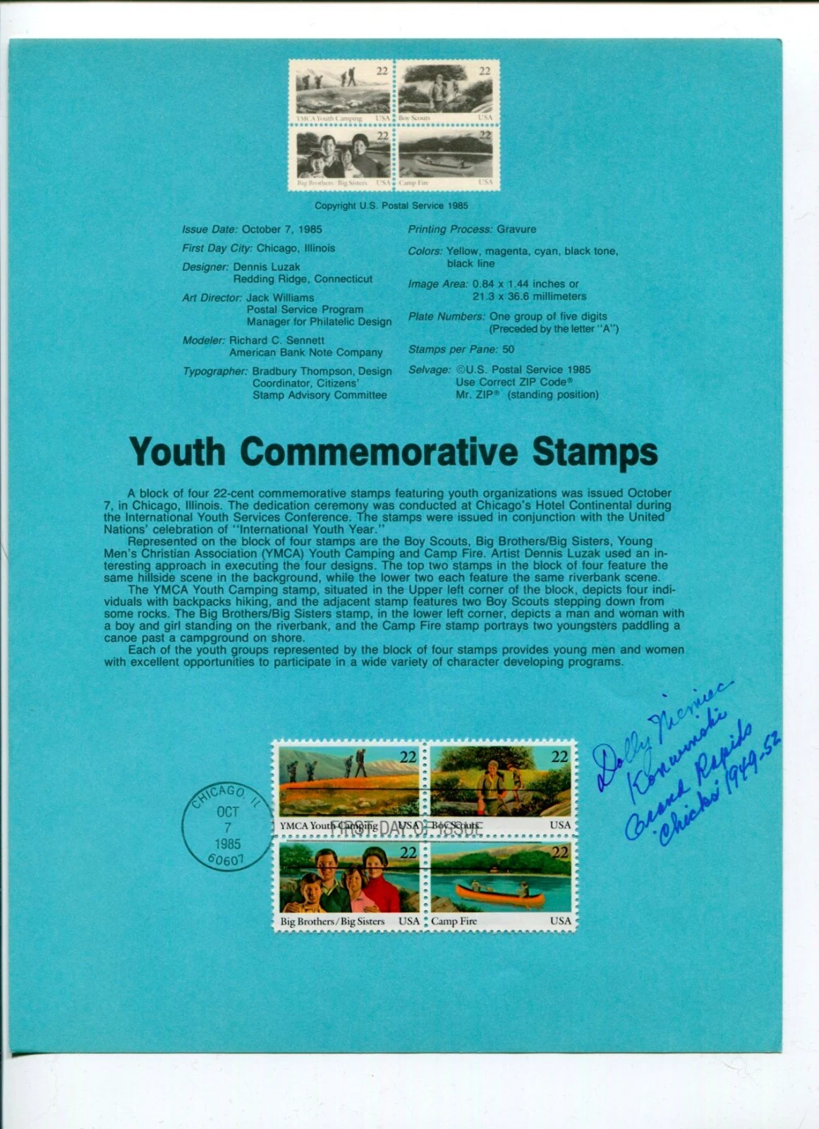 Dolly Niemiec AAGPBL Grand Rapids Chicks Signed Autograph FDC Sheet