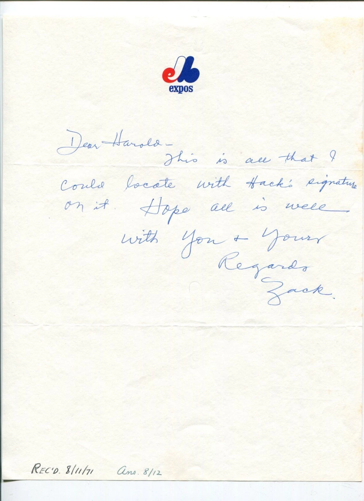 ZACK TAYLOR ST LOUIS BROWNS NY YANKEES BROOKLYN DODGERS BOSTON BRAVES SIGNED ANS COLLECTIBLE MEMORABILIA