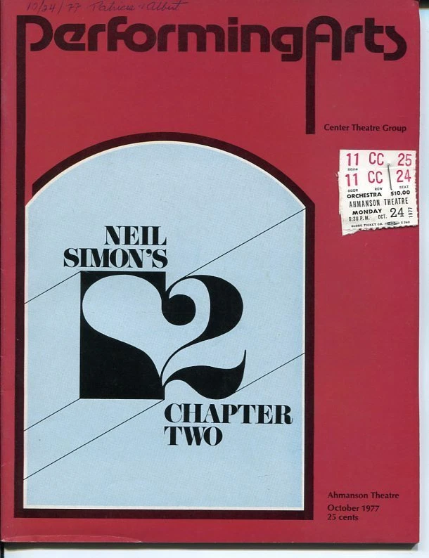 Judd Hirsch Anita Gillette Ann Wedgeworth Neil Simon Chapter Two 1977 Program