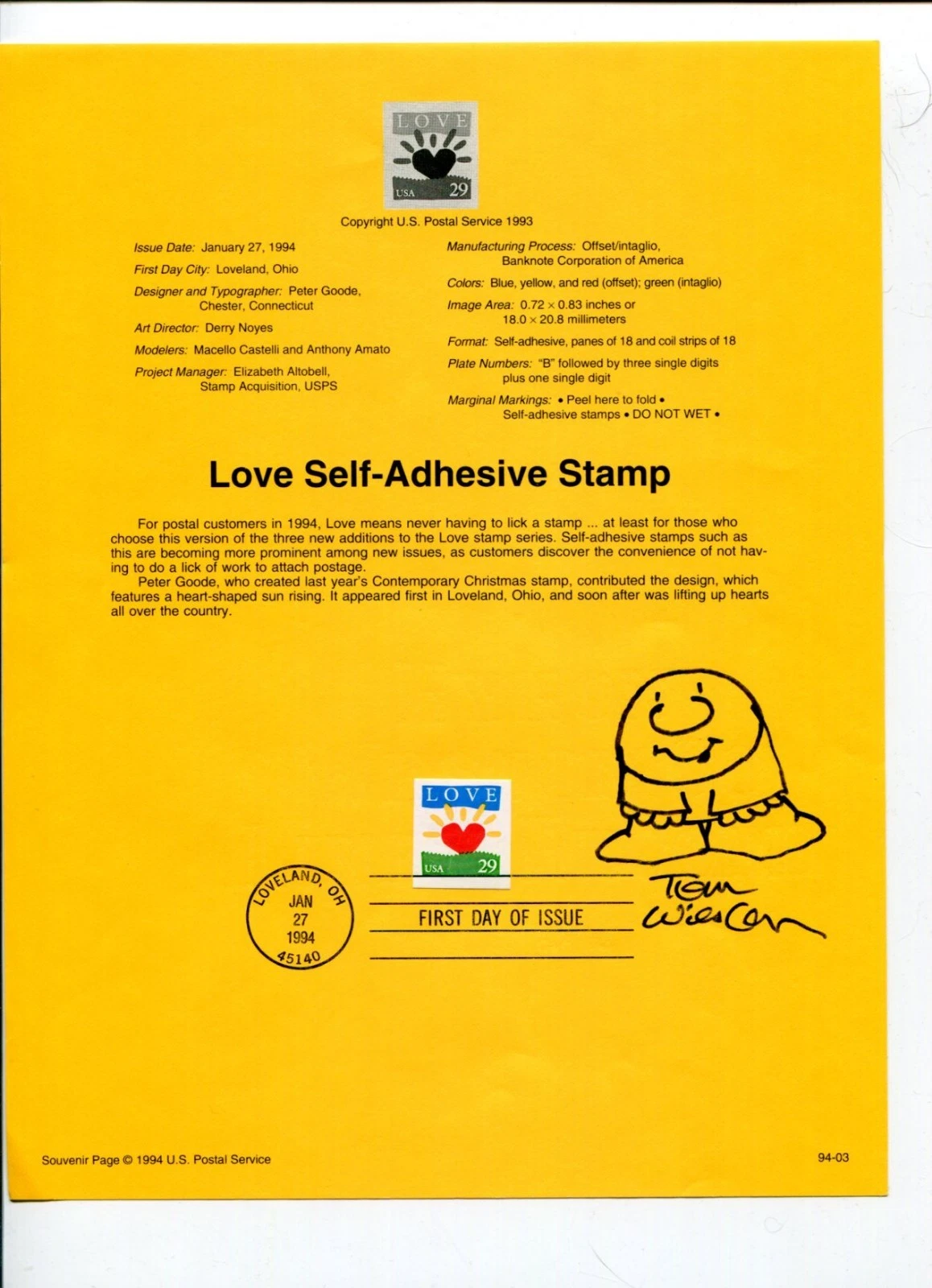 Tom Wilson Ziggy Comic Creator Artist Rare Signed Autograph FDC Sheet W/ Sketch