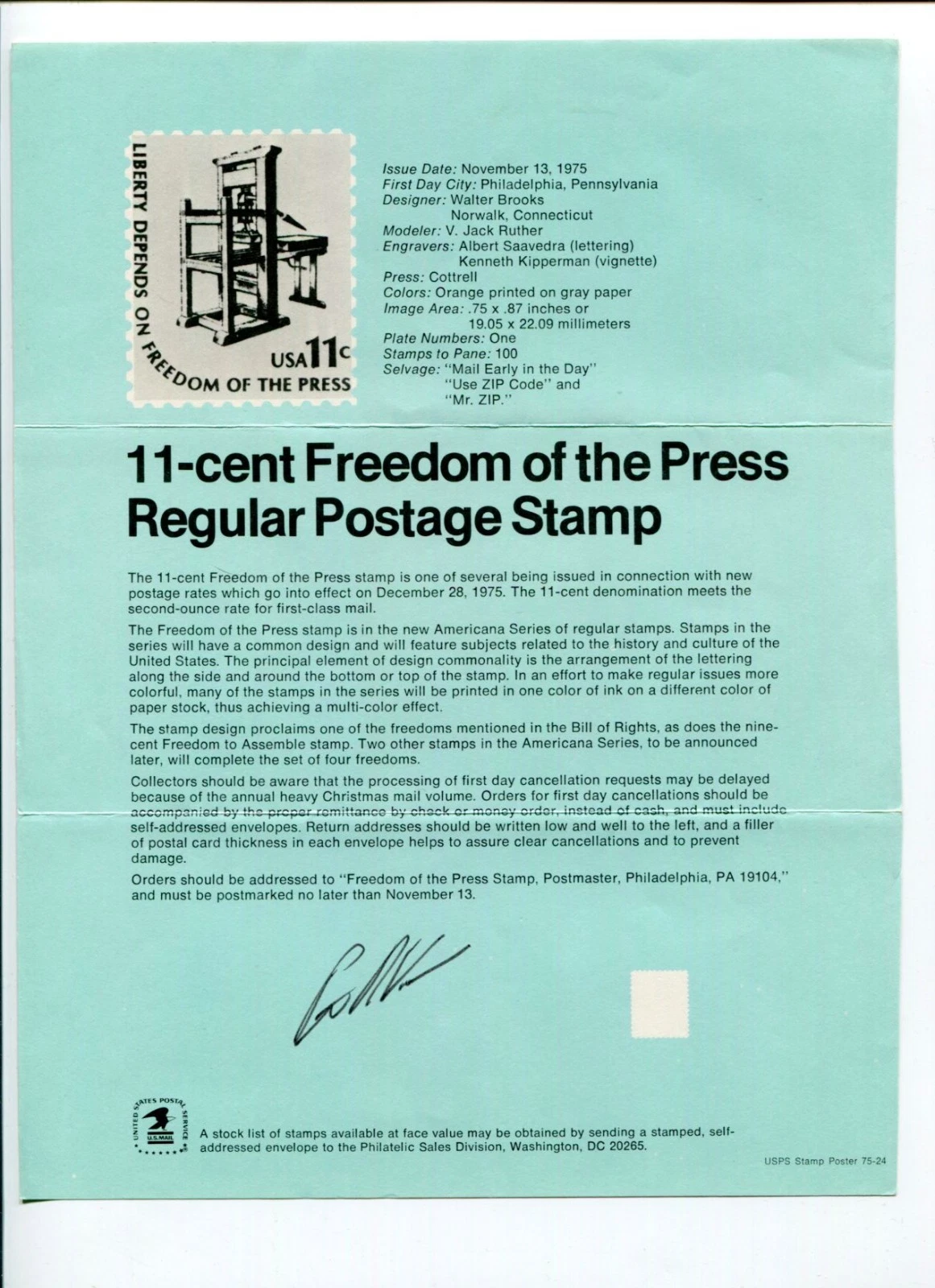 Peter Kann Journalist Author Signed Autograph Pulitzer Winner Stamp Promo Sheet