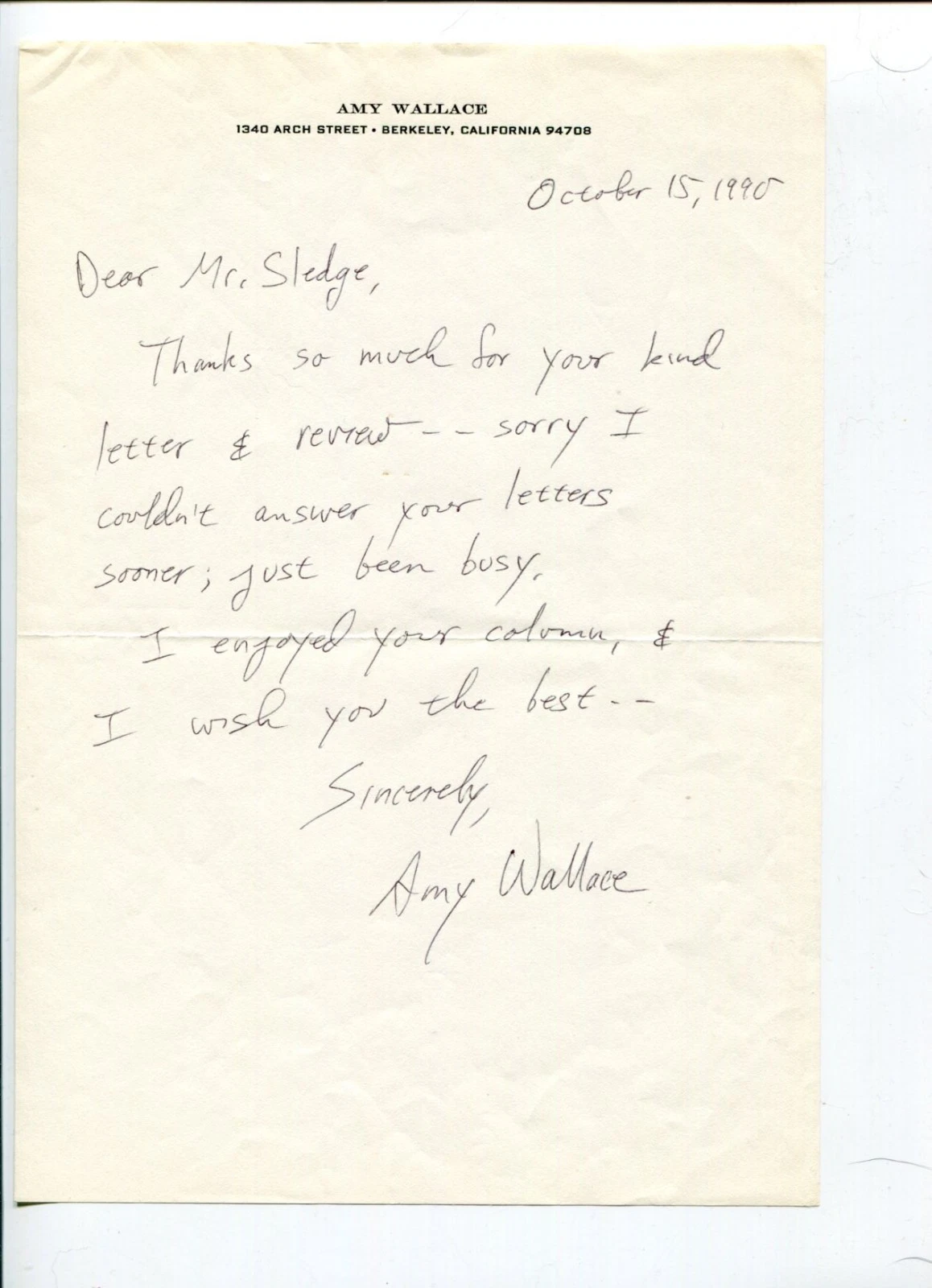 Amy Wallace Famous Author The Book of Lists Signed Autograph Letter