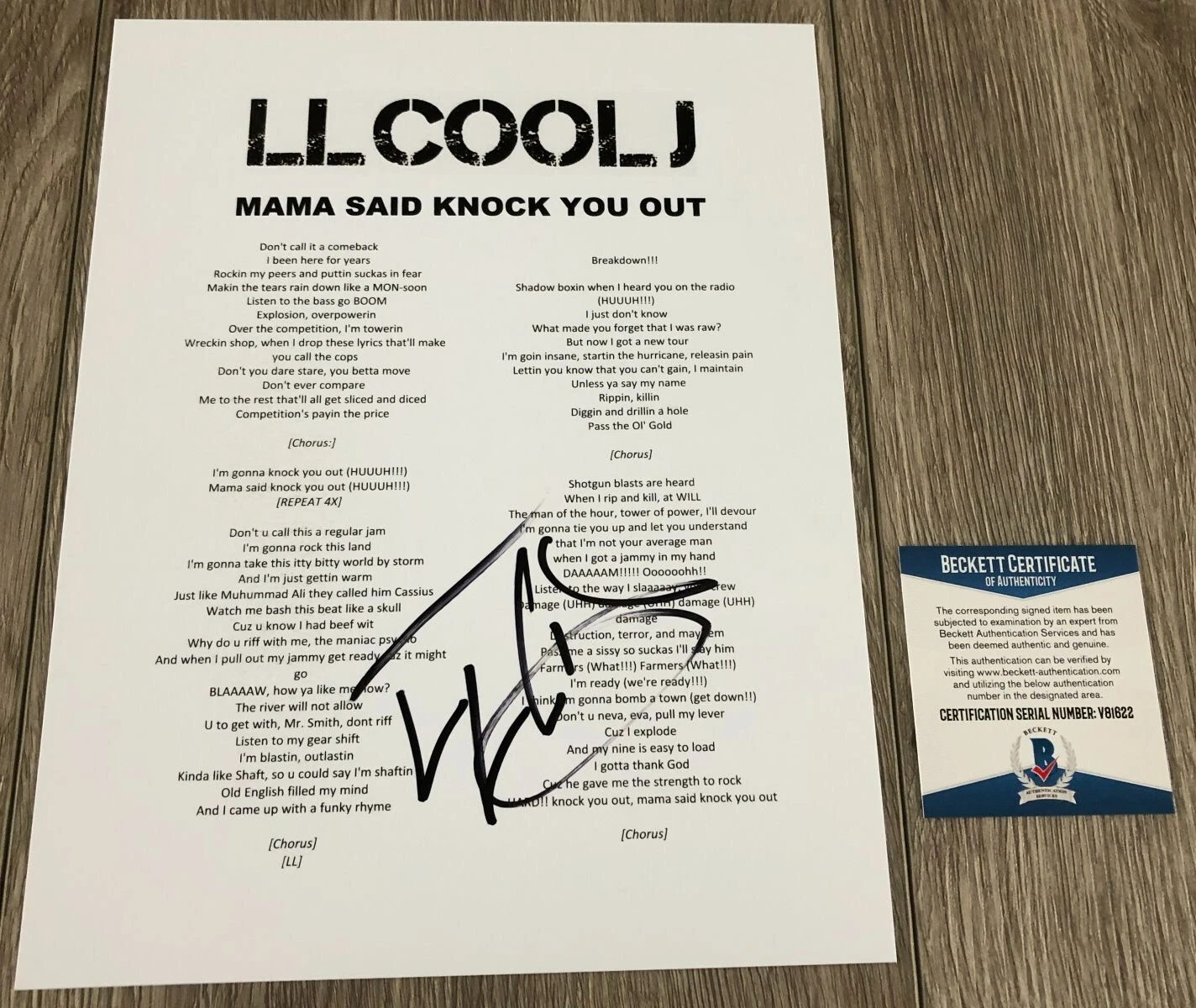 LL COOL J SIGNED MAMA SAID KNOCK YOU OUT LYRICS SHEET w/EXACT PROOF BECKETT COA