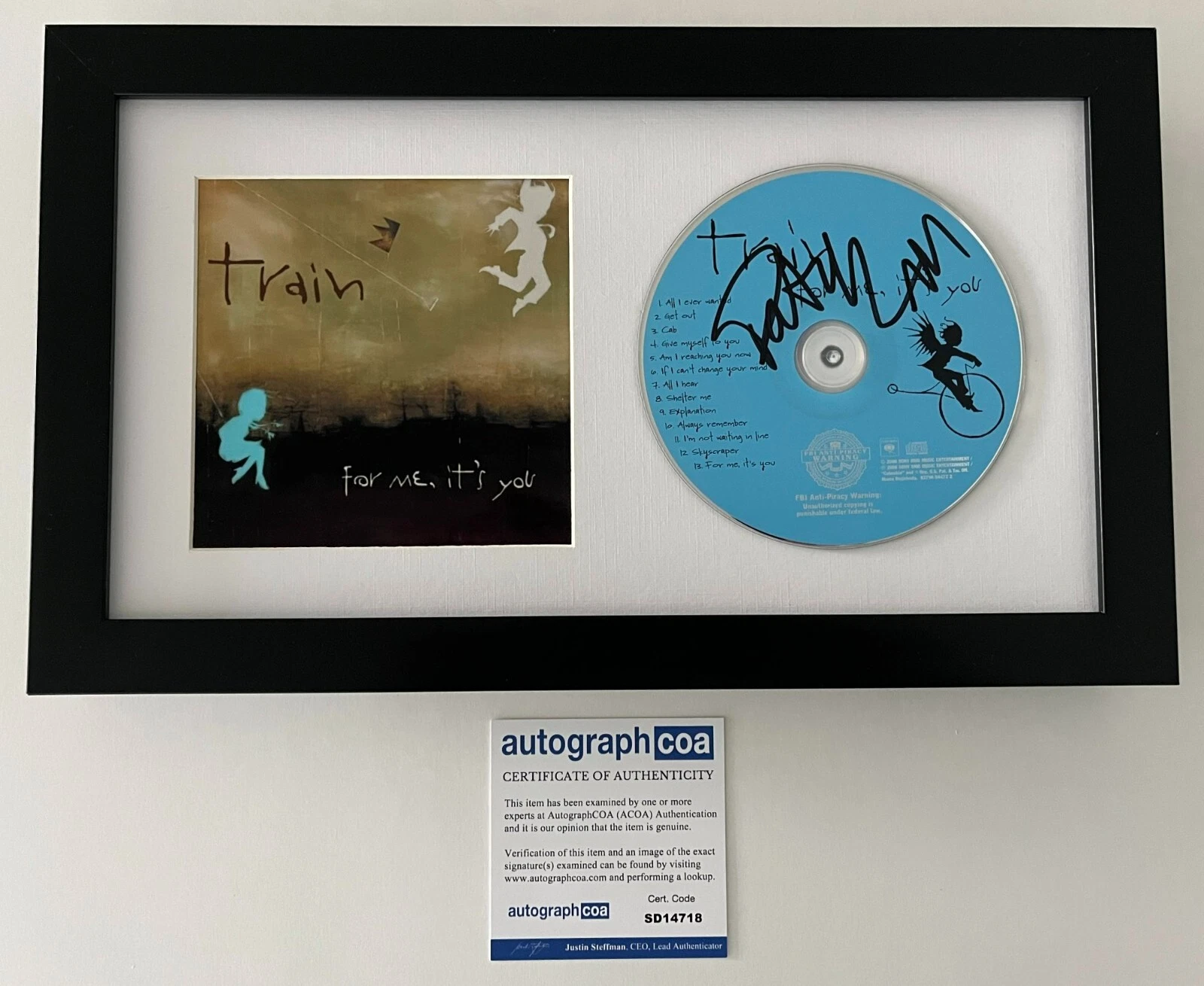 PAT PATRICK MONAHAN SIGNED TRAIN FOR ME IT'S YOU FRAMED CD w/EXACT PROOF & COA