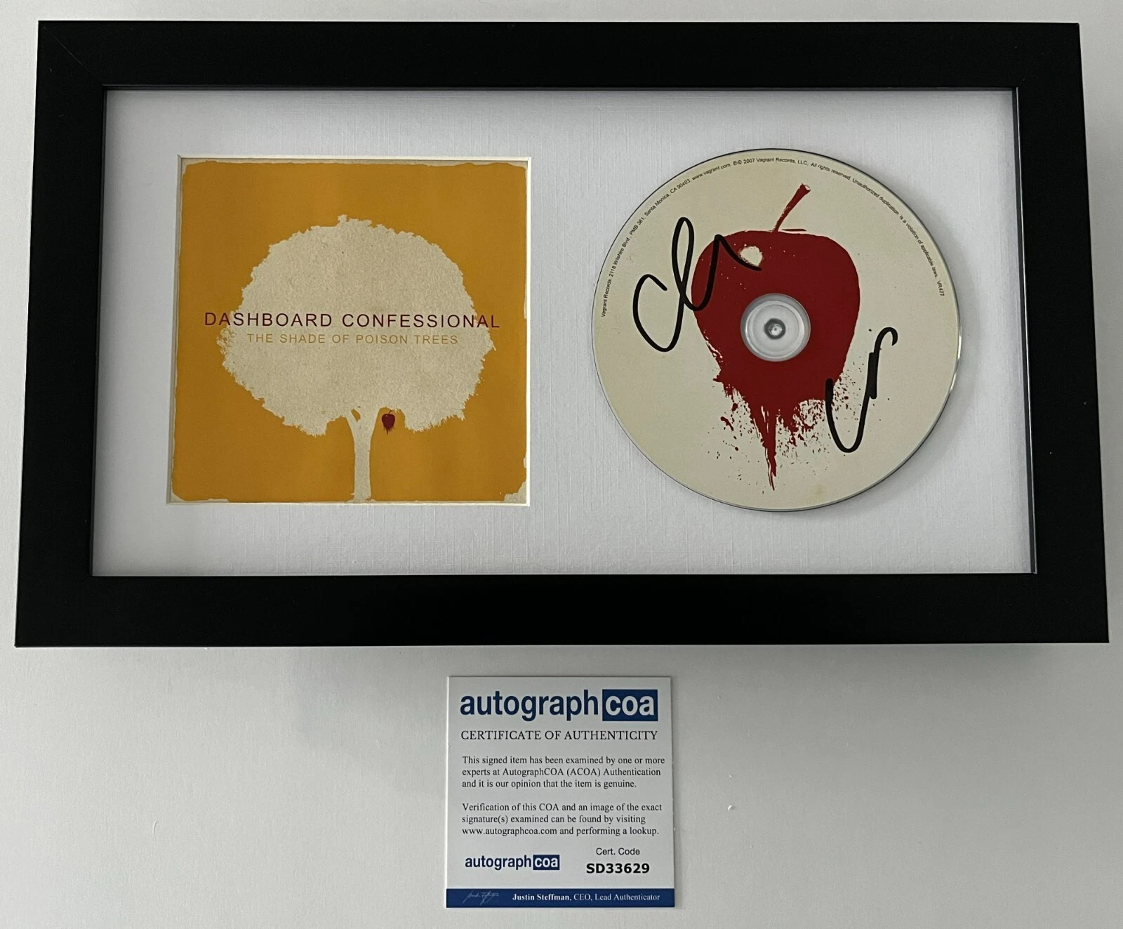 CHRIS CARRABBA SIGNED DASHBOARD CONFESSIONAL FRAMED CD w/EXACT PROOF & COA ACOA