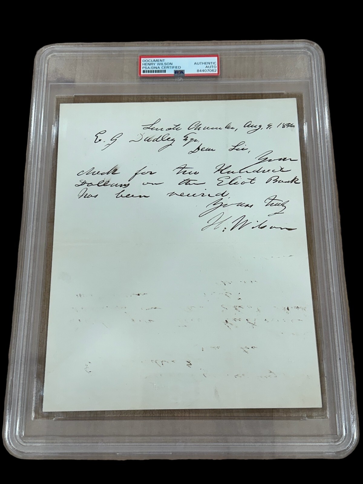 Henry Wilson Ulysses S. Grant US Vice President Signed Autograph PSA DNA Slab