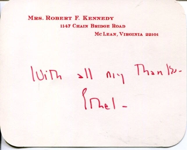Ethel Kennedy Widow Wife Robert F Kennedy Signed Autograph Personal Card JSA COA