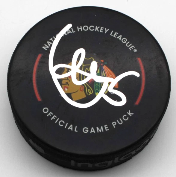 Artyom Levshunov Signed Chicago Blackhawks Game Hockey Puck w/Beckett BR93158